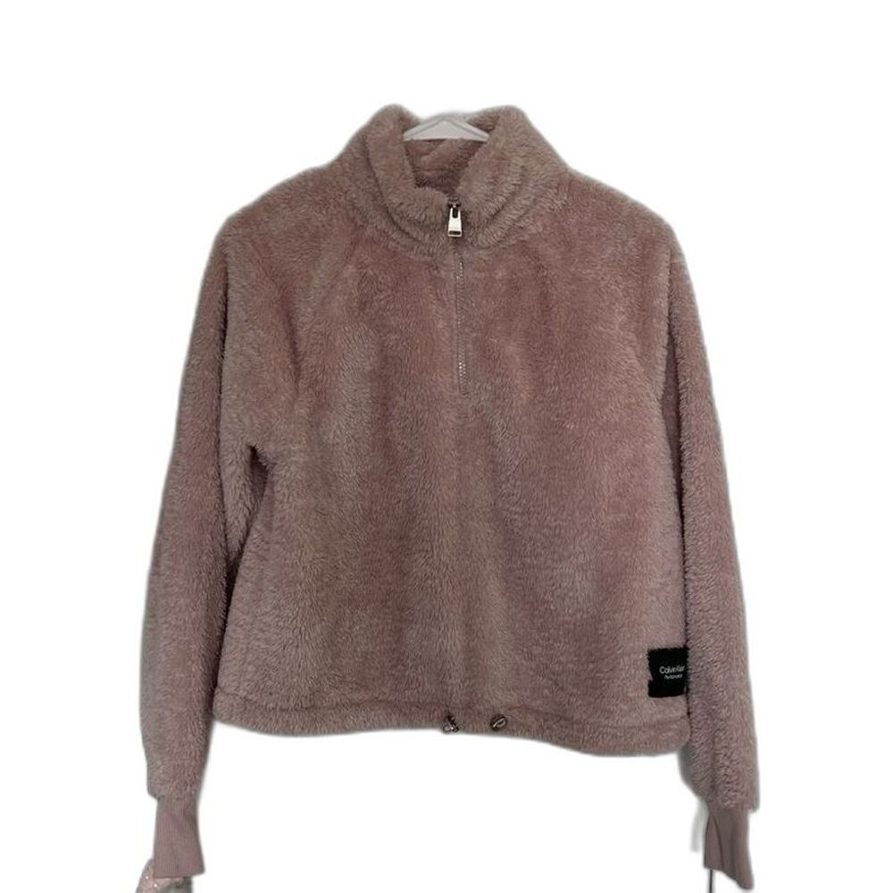 CALVIN KLEIN Quarter-zip Fleece Sweatshirt In Evening Sand - Picture 2 of 12